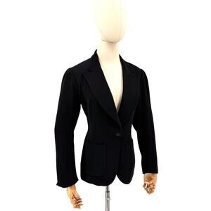 Vintage 80s Lolita Lempicka Black 100% Wool Sharp Tailoring Puff Sleeve Blazer